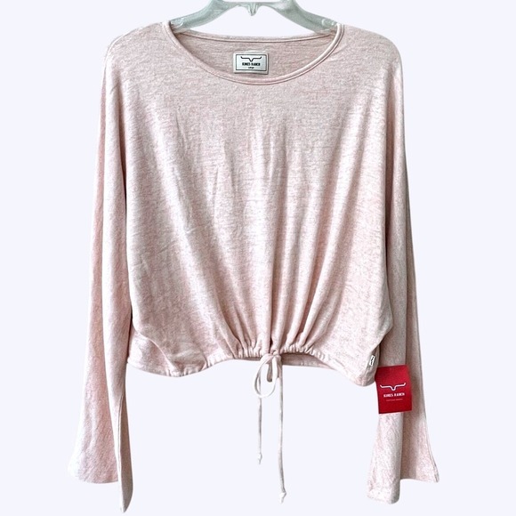 Kimes Ranch Tops - Kimes Ranch Moab Crew Blush Heather Drawstring Hem Long Sleeve Top Womens Large